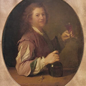 Self portrait of the artist drinking, 1724 (oil on canvas)
