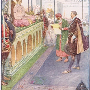 Sir Thomas stood before the Mogul (colour litho)