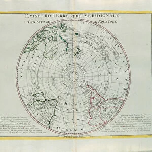 Southern Hemisphere of the Earth cut at the equator, engraving by G. Zuliani taken from Tome I of the "Newest Atlas"published in Venice in 1779 by Antonio Zatta