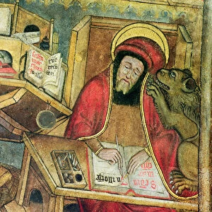 St. Mark writing his gospel, detail from the crypt (fresco)