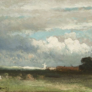 A Sunlit Windmill in the Dunes Near The Hague (oil on panel)