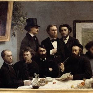 Table corner Representation of a meeting between, from left to right, Paul Verlaine