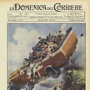 A torpedo, loaded with children heading for a village in the Rhineland for their first communion... (colour litho)