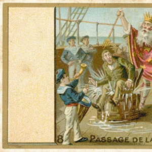 Trade card titled Crossing the Line (chromolitho)