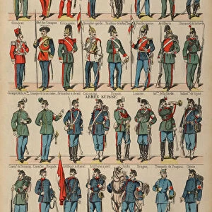 Uniforms of the Russian and Swiss armies (coloured engraving)