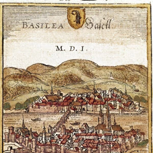 View of Basel - Switzerland (engraving, 16th century)