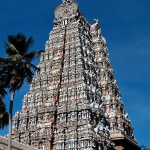 View of a historic Hindu temple located on the southern bank of the Vaigai River