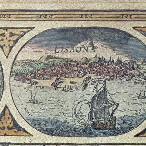 View of Lisbon and the river Tajo, from The Theatre of the World or New Atlas, 1645 (coloured engraving)