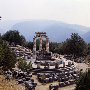 View of the Temple of Athena in Delphi, Greece