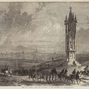 The War, Vienna, with the Monument of the Spinnerin am Kreuz (engraving)