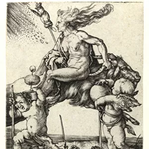 Witch riding backwards on a goat, c. 1505 (Burin engraving)