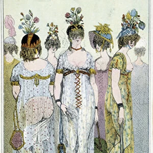 Wonderful: Parisian women in their winter dresses for 1800, English cartoon