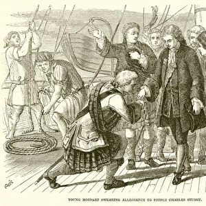Young Moidart swearing Allegiance to Prince Charles Stuart (engraving)