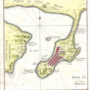 1750, Bellin Map of Macao Hong Kong China, topography, cartography, geography, land