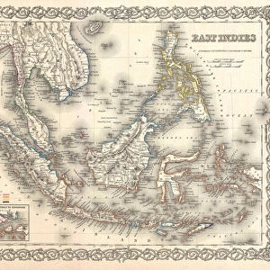 1855, Colton Map of the East Indies, Singapore, Thailand, Borneo, Malaysia, topography