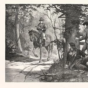 CAPTURE OF ANDRE, engraving 1880, us, usa, horse, horse riding
