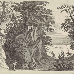 Landscape with an armed robbery, Willem van Nieulandt (II), Drevet, Franse kroon