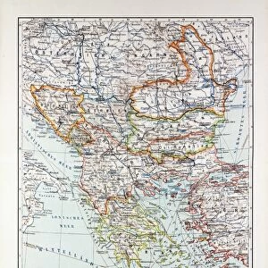 Map of Austria-Hungary, Greece, Serbia, Bosnia and Herzegovina, Romania, Bulgaria