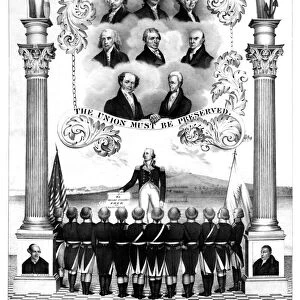 Vintage American history print of the first eight Presidents of The United States