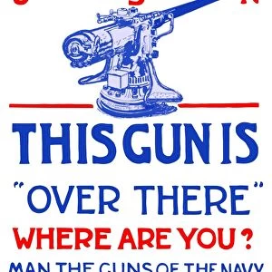 Vintage World War I poster of a large mounted artillery gun