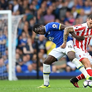 Everton's Lukaku Clashes with Cameron in Premier League Match vs Stoke City at Goodison Park