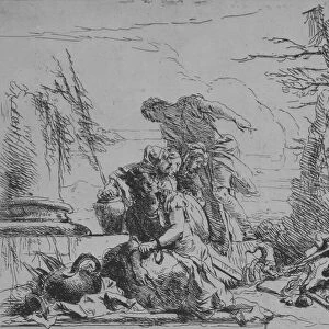 Chained Woman and Other Figures Regarding a Pyre of Bones, from the Capricci, 1743