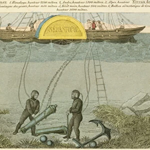 Divers salvaging guns from the seabed, c1855