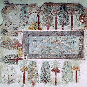 Egyptian wall-painting of an ornamental pool with fish, 14th century BC