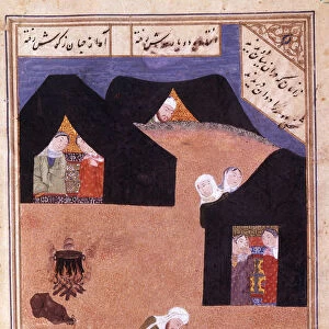 Layla and Majnun faint at Meeting (Manuscript illumination from the Layla and Majnun)
