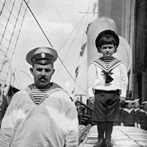 The little Caesarevitch with his sailor friend, 1908. Artist: Queen Alexandra