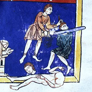 Man decapitating the enemy, detail of the scene The Siege of Jerusalem (c. 597 b
