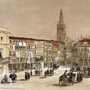 Plaza de San Francisco in Seville, 19th century drawing