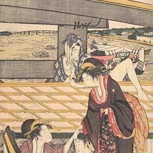 Pleasure Parties in Boats on the Sumida River under the Ryogoku Bridge, ca. 1796