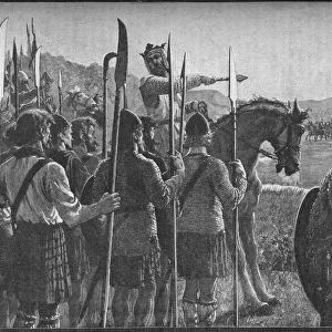 Robert the Bruce reviewing his troops before the Battle of Bannockburn, 1314 (1905). Artist: EBL