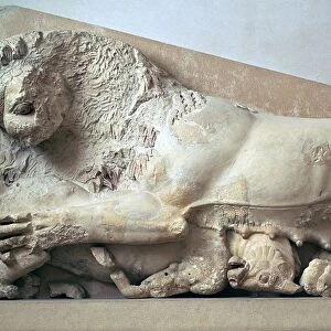 Sculpture of a lioness devouring a bull, 6th century BC