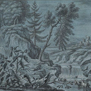 Southern Landscape with a Waterfall and Goats, late 18th century