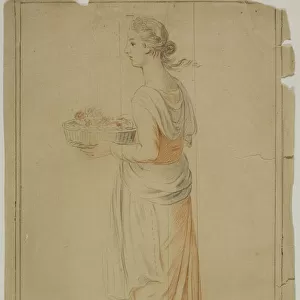 Standing Girl Holding Basket, n. d. Creator: Unknown