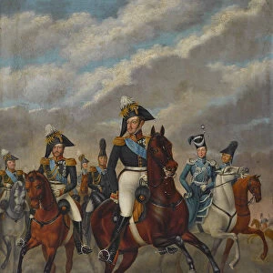 Tsar Nicholas I of Russia with Tsarevich Alexander and his Retinue. Creator: Krüger