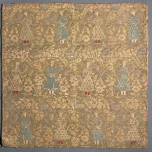 Twill weave with falconers amid rose bushes, 1650-1699. Creator: Unknown