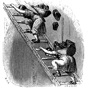 Women workers hauling coal to the surface up a ladder
