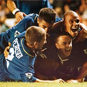 Dennis Wise celebrates his late goal for Chelsea 1996