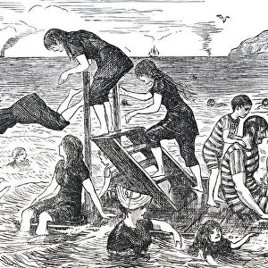 Illustration depicting families enjoying a day at the seaside, 19th century
