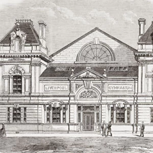 The new gymnasium in Myrtle Street, Liverpool, England, opened in 1865 by John Hulley. From The Illustrated London News, published 1865