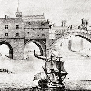 The Old Ouse Bridge, River Ouse, York, England, Before Being Dismantled In The Early 19Th Century. From Picturesque History Of Yorkshire, Published C. 1900