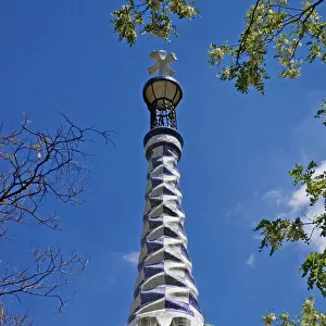 Tower And Tree At Parc Guell