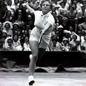 Ann Jones tennis player in action on centre court at Wimbledon against Althea Gibson