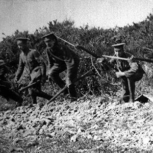 British soldiers charging from the trenches during World War One Circa 1916