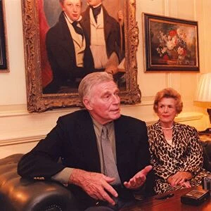 Charlton Heston with his wife Lydia at the Dorchester Hotel in London