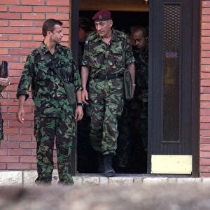 General Mike Jackson leaves Restaurant at Blace near Skopje Macedonia after talks with