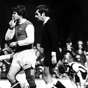 Malcolm MacDonald signals to Liam Brady April 1978 to keep quiet after a small